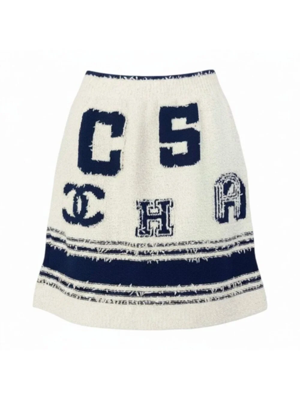 Chanel Cruise Line Mini Skirt CC Logo White Blue Cotton Polyamide Silk